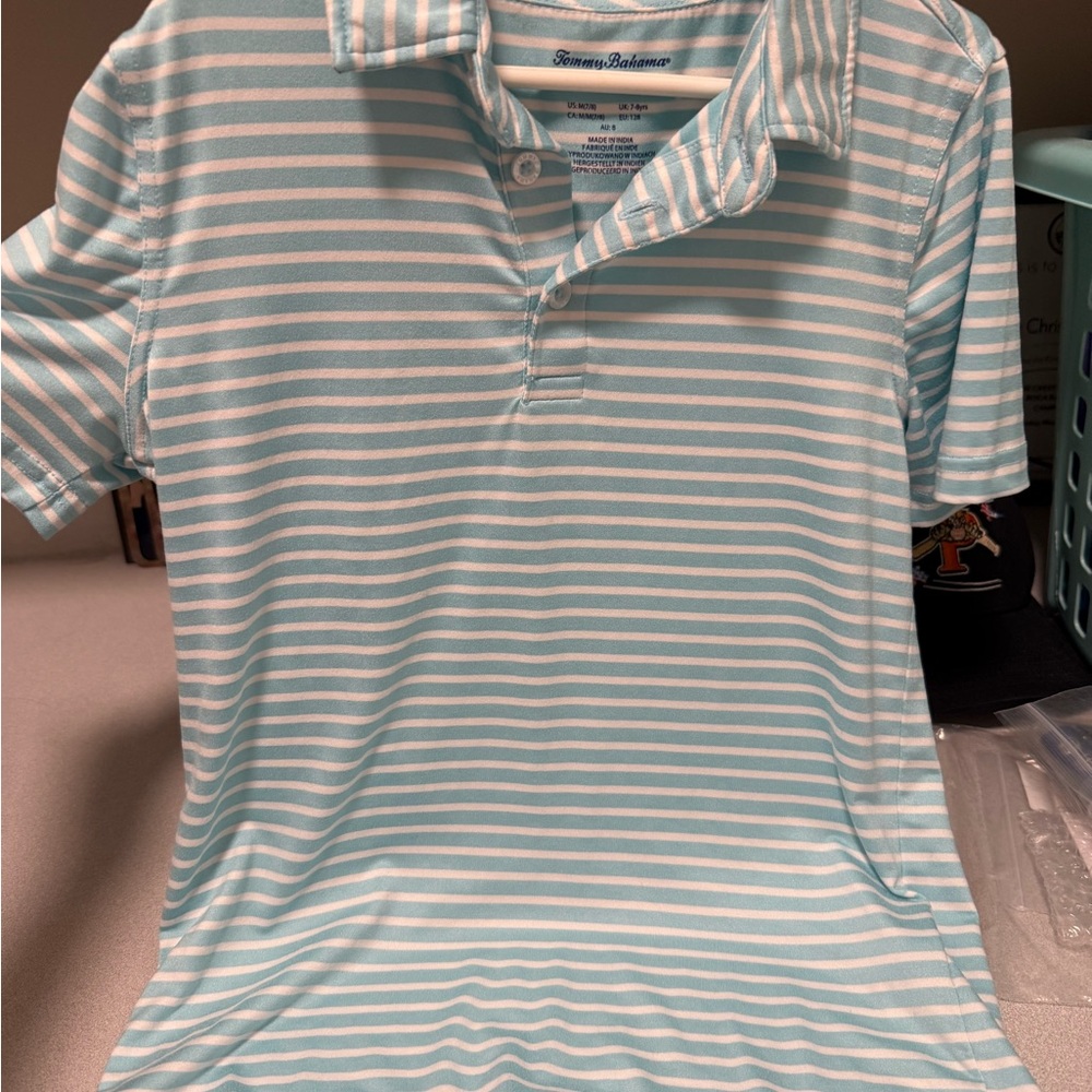 Tommy Bahama Light Blue and White Striped Shirt